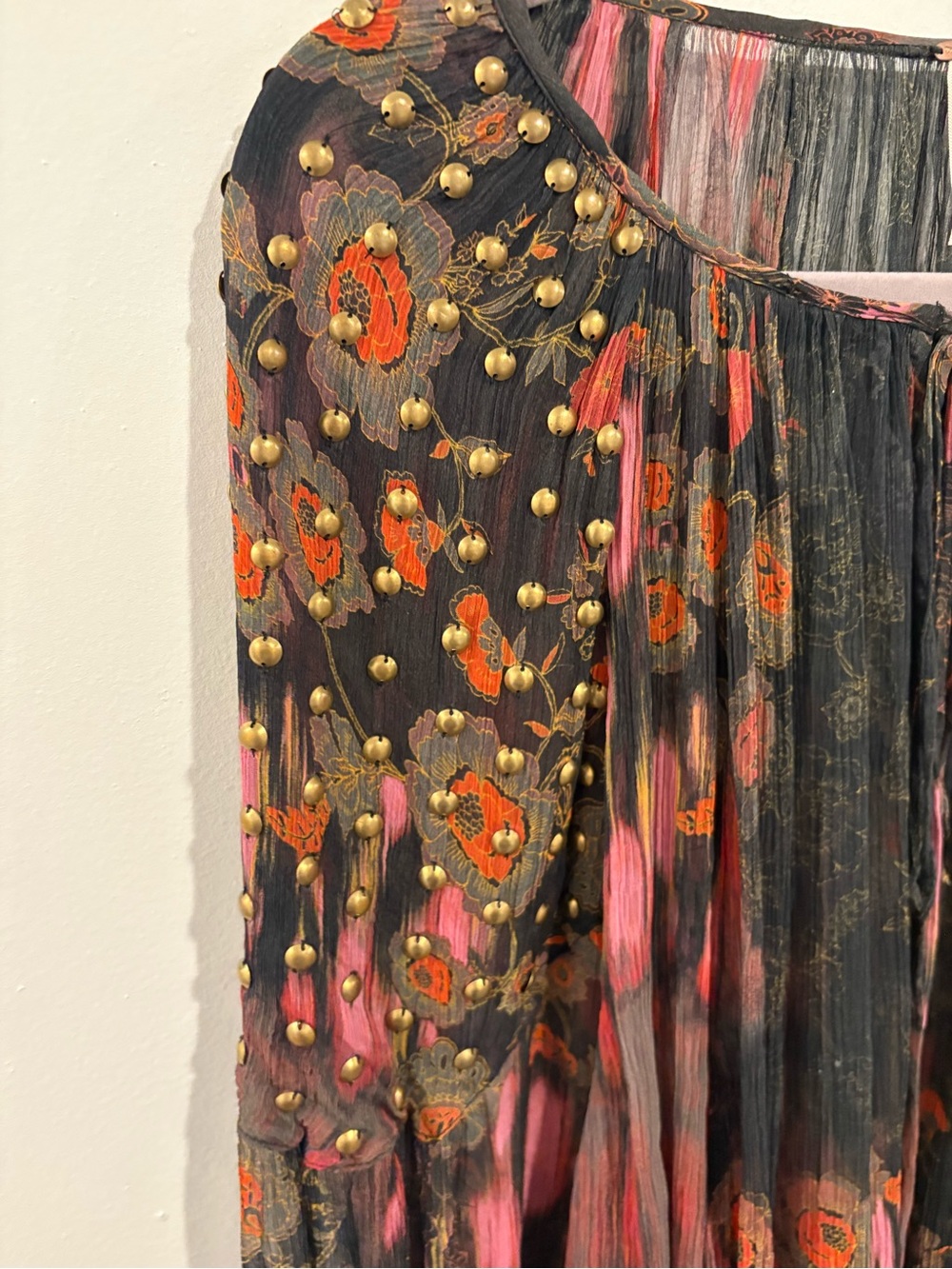 Free People Beaded Shoulder Boho Top XL Flowy Tunic - Picture 3 of 7